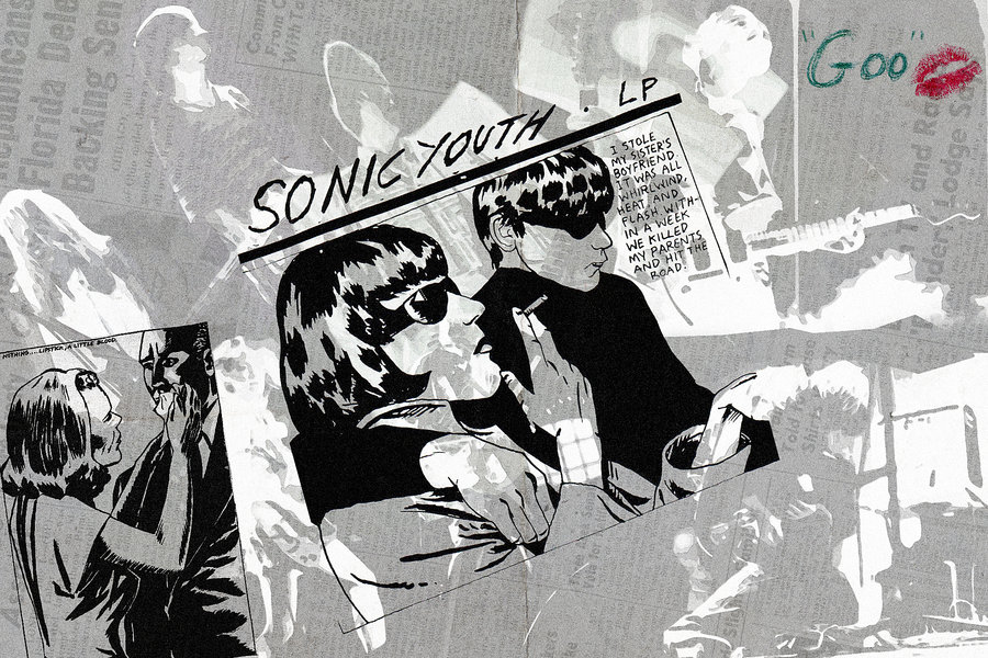 fondo de pantalla de sonic youth,dibujos animados,fuente,arte,ilustración,en blanco y negro