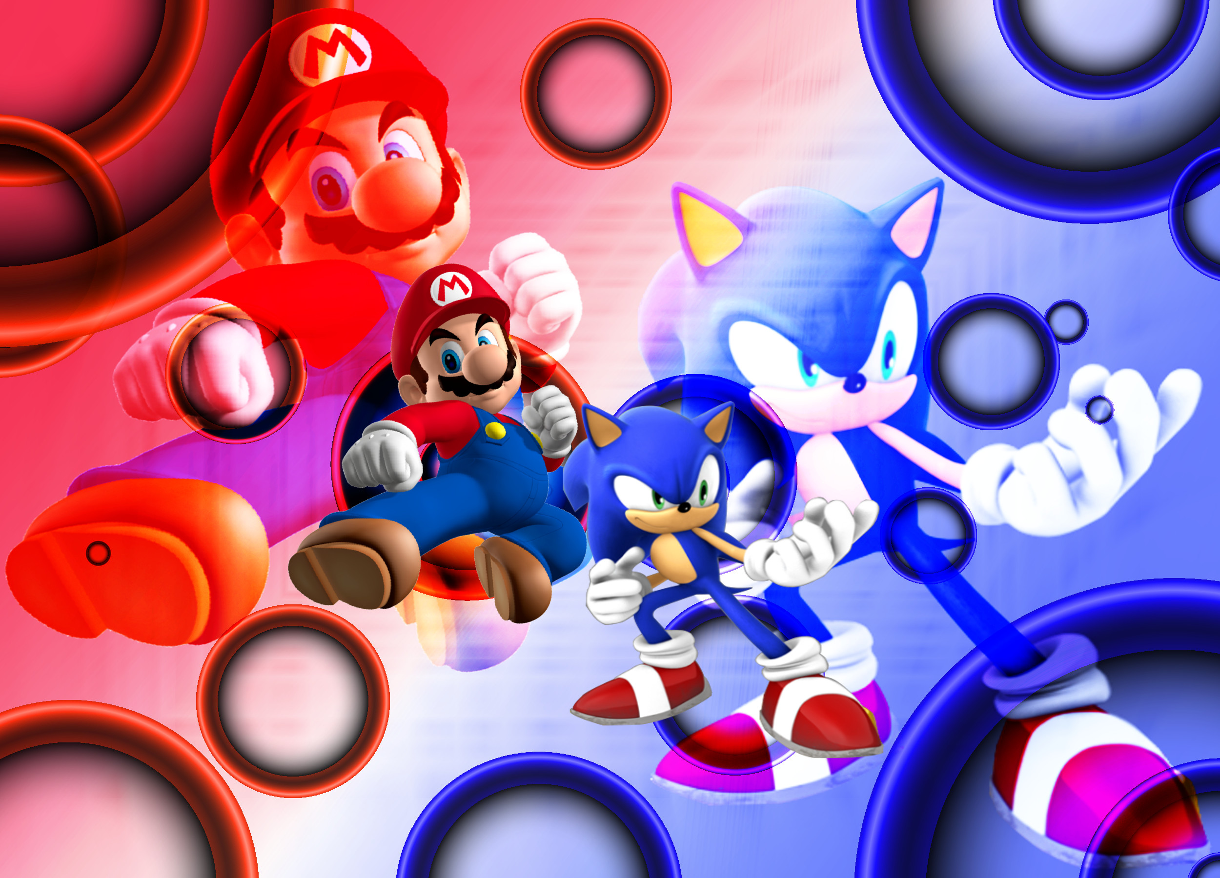 mario and sonic wallpaper,animated cartoon,graphic design,circle