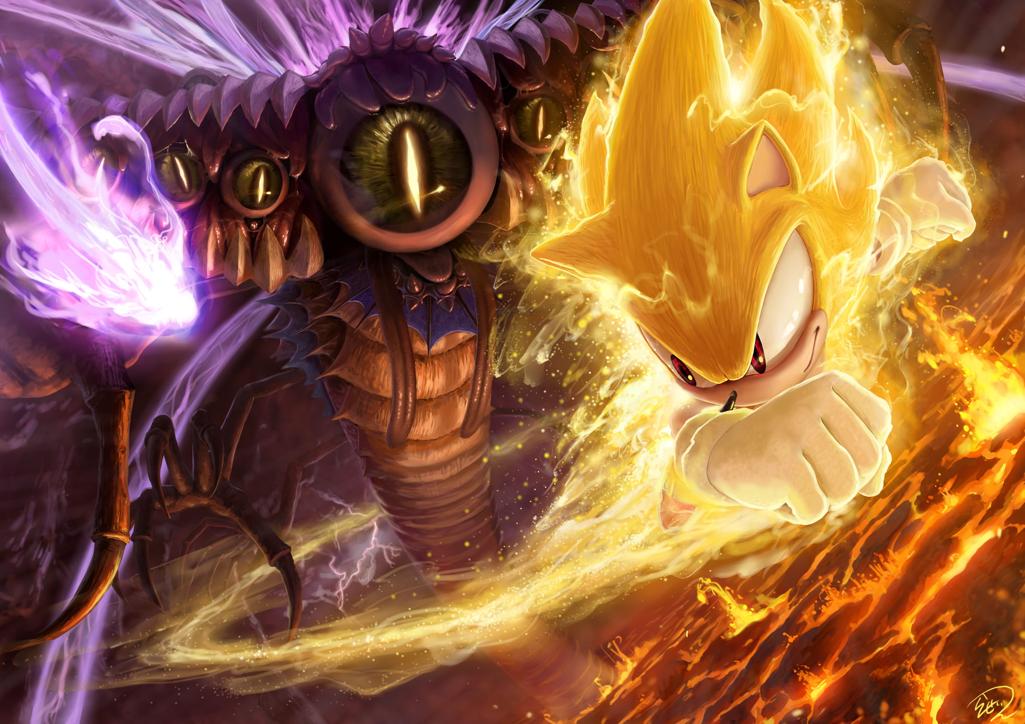 super sonic wallpaper,cg artwork,fictional character,demon,mythology,geological phenomenon