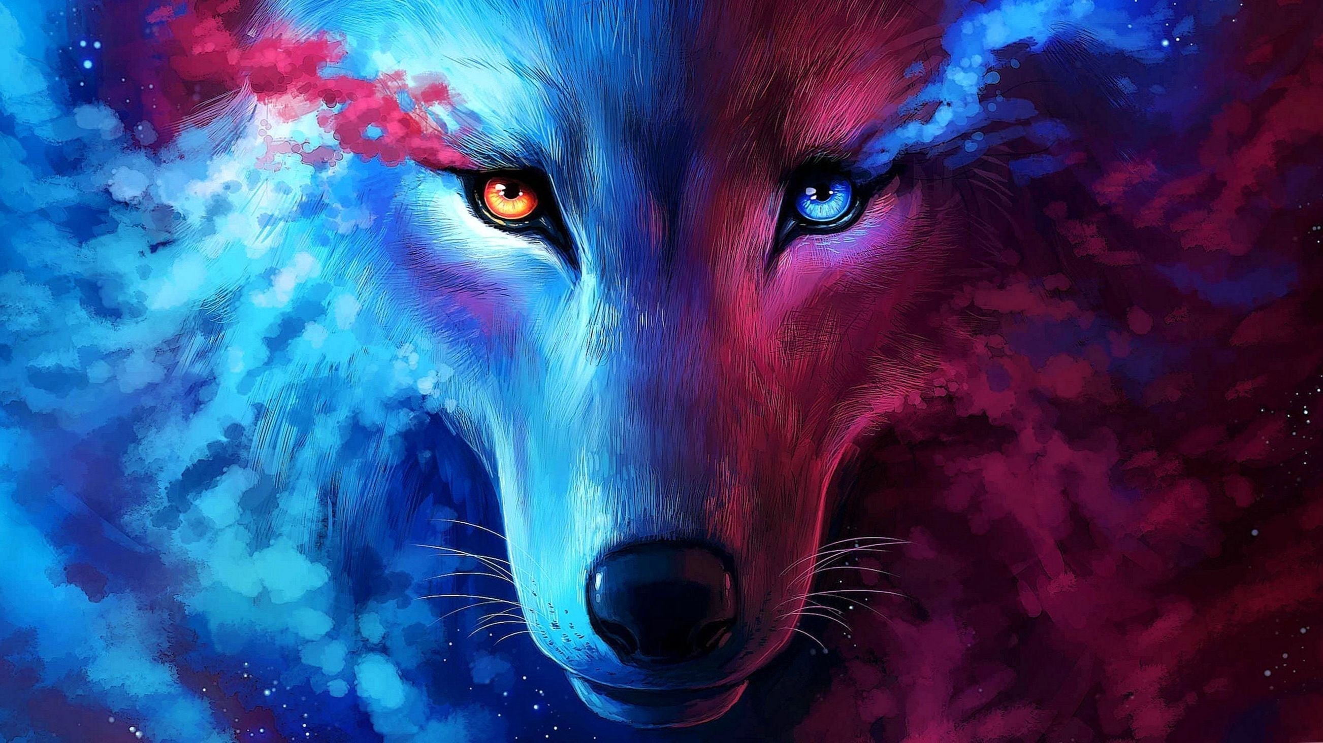 galaxie fonds d'écran animés hd,loup,bleu,loup rouge,faune,art