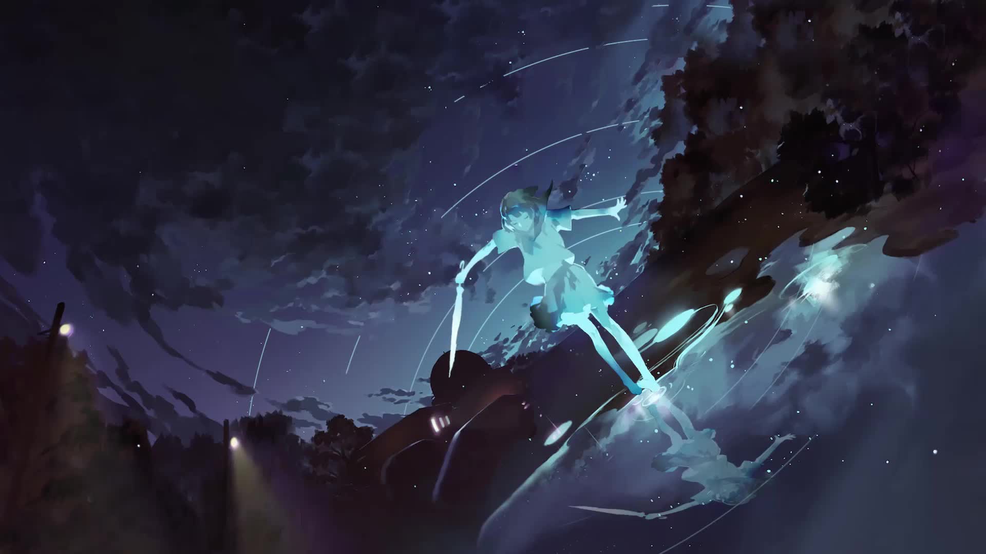 danseuse live wallpaper,ciel,espace,ténèbres,oeuvre de cg,illustration