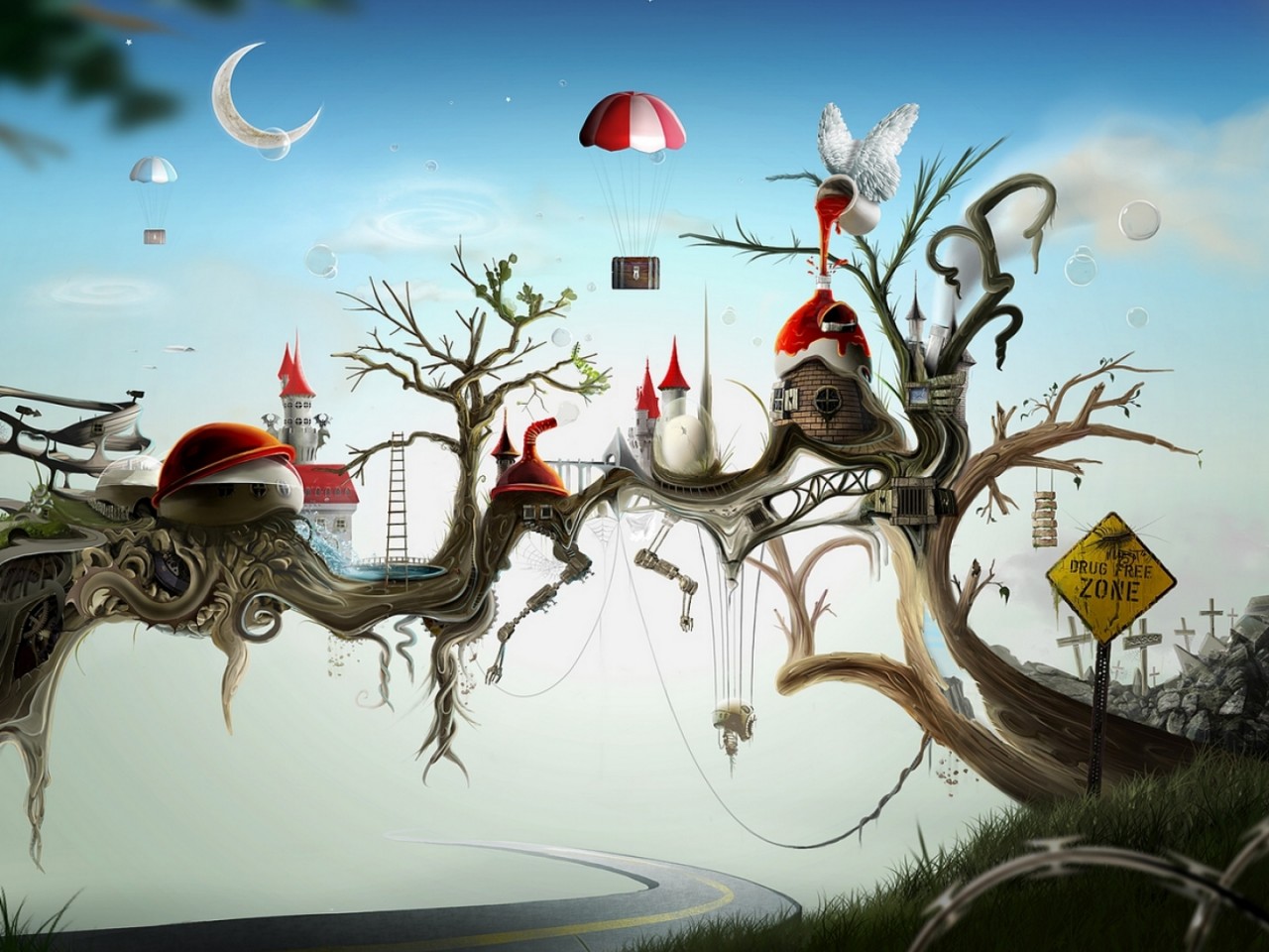 tres d fondo de pantalla,ilustración,arte,cielo,diseño gráfico,árbol