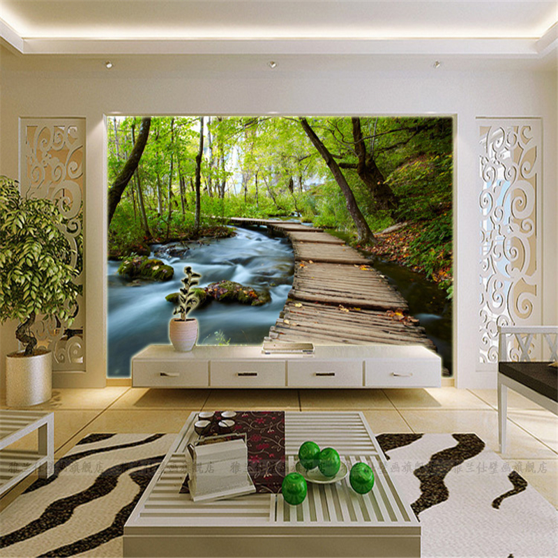 three d wallpaper,room,interior design,property,mural,natural landscape