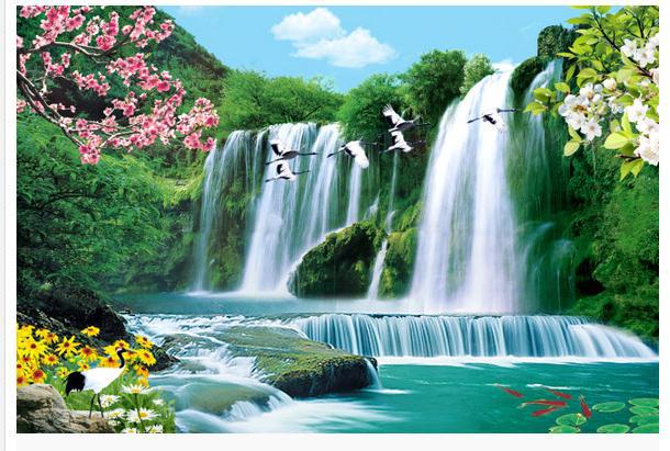 3d papier peint cascade,cascade,ressources en eau,plan d'eau,paysage naturel,la nature