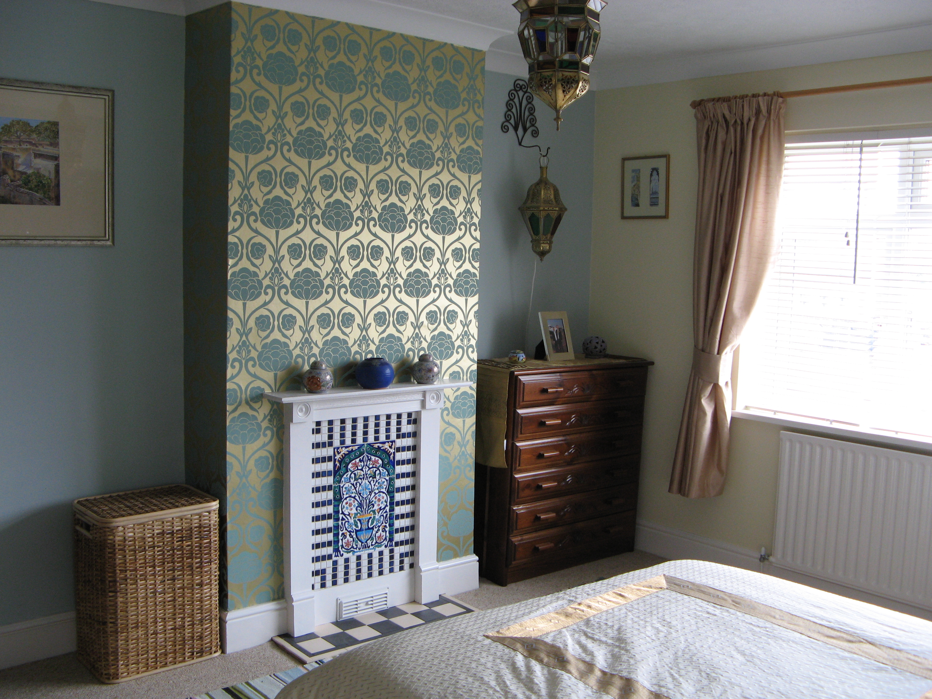 chimney breast wallpaper,room,property,furniture,wall,bedroom