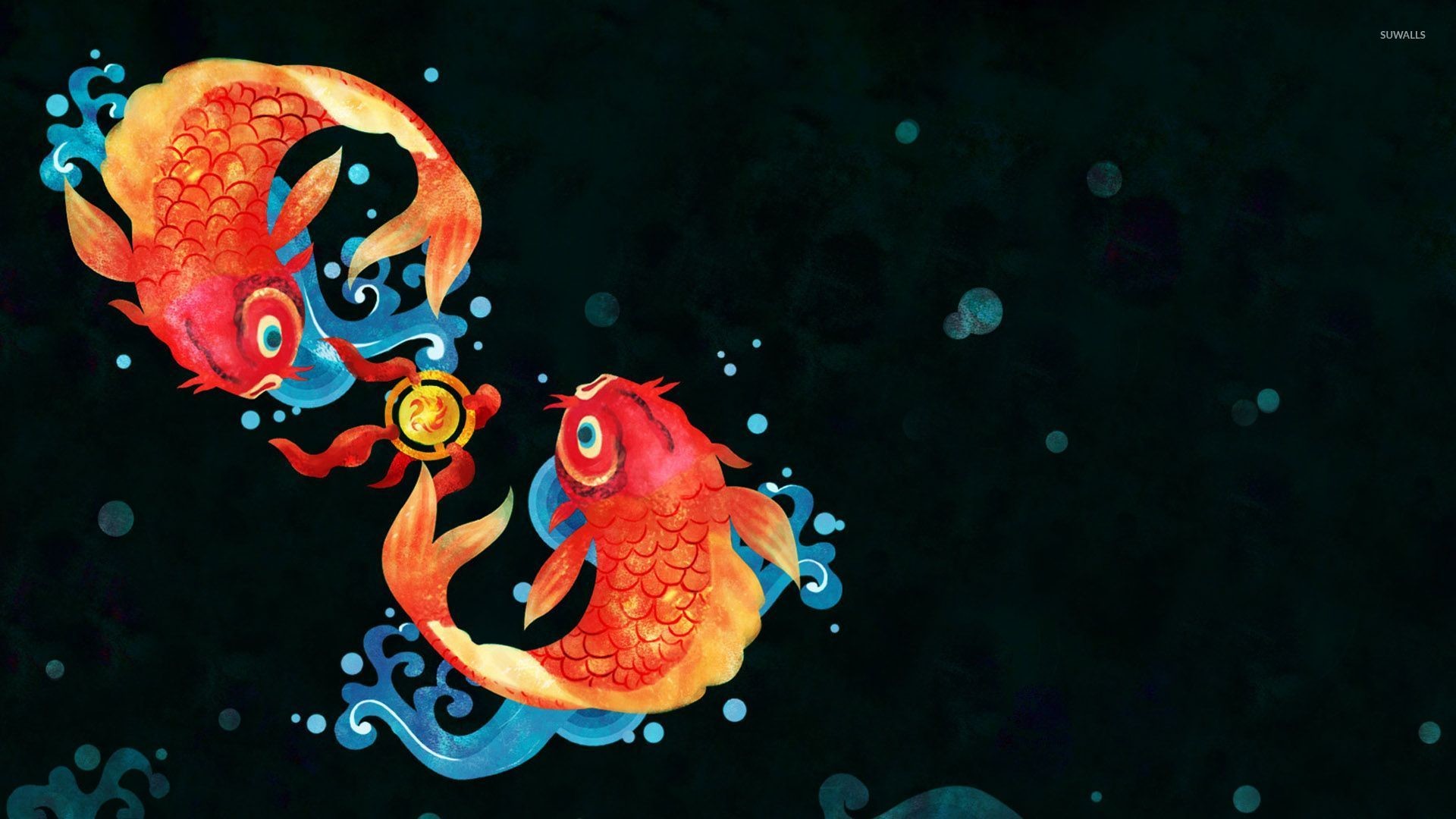 koi free wallpaper,rojo,ilustración,agua,animación,arte