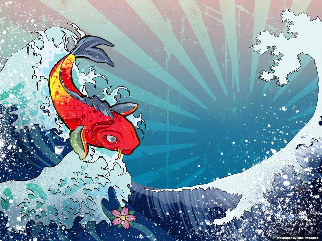 koi free wallpaper,water,illustration,cartoon,wind wave,surfing