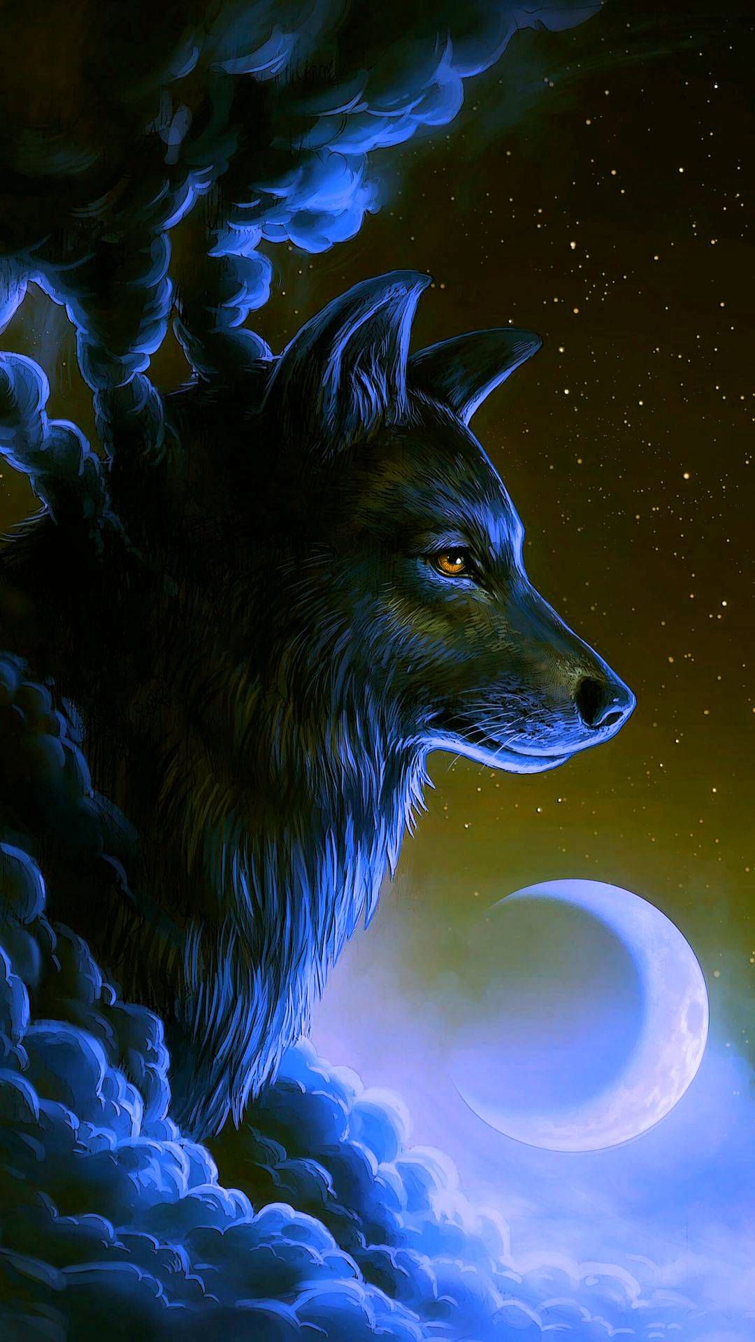 fondo de pantalla de lobo,lobo,fauna silvestre,cielo,lobo rojo,luz de la luna