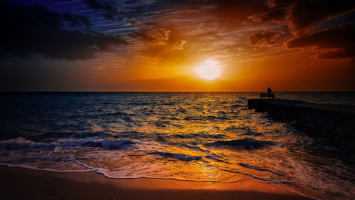 fondo de pantalla mar,cielo,horizonte,mar,puesta de sol,resplandor crepuscular