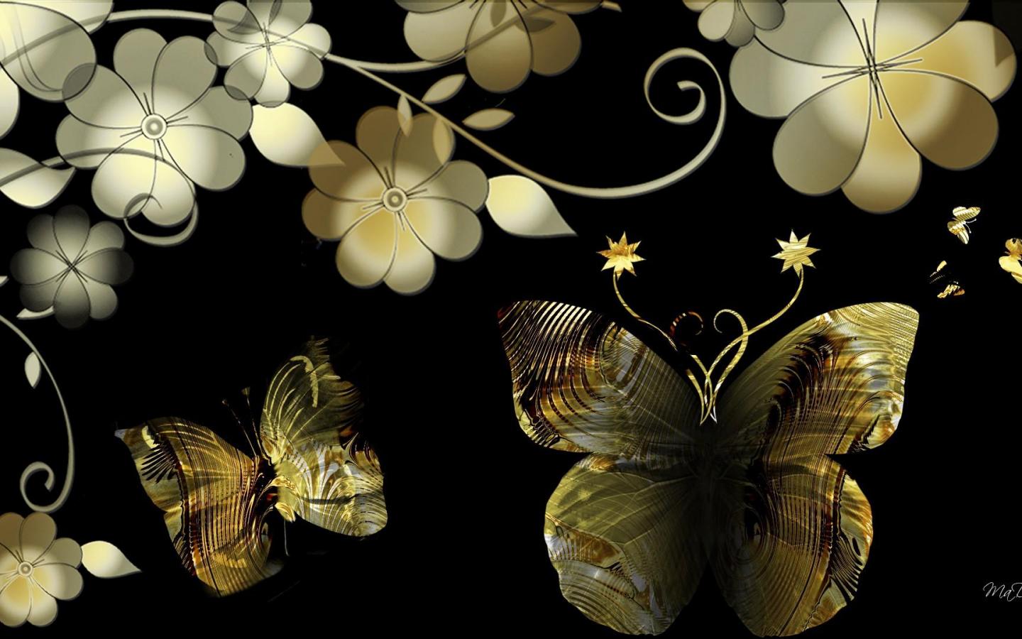 블랙 화이트 골드 벽지,나비,나방과 나비,곤충,날개,식물