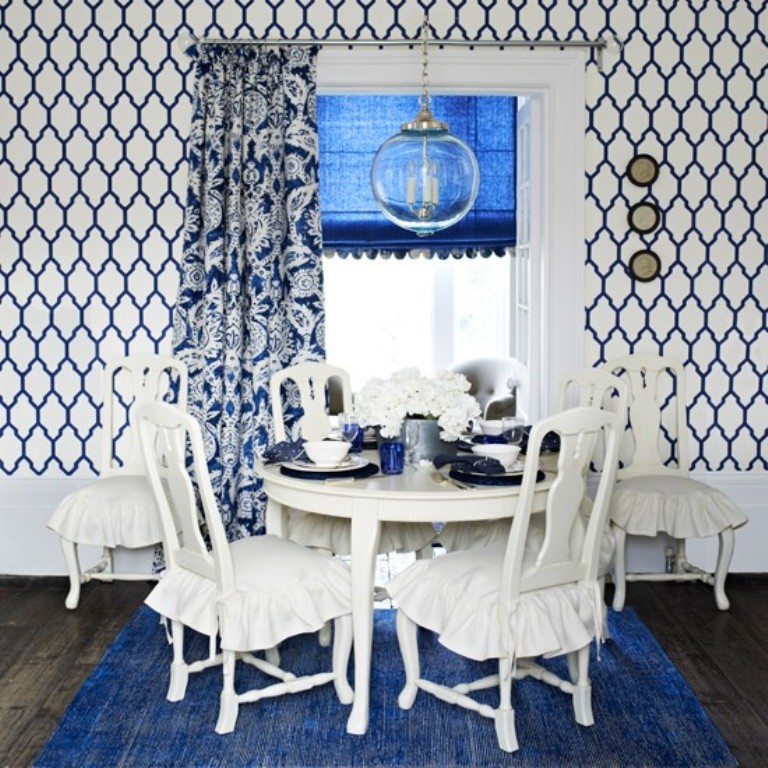 papel pintado blanco marino,comedor,azul,habitación,mueble,diseño de interiores