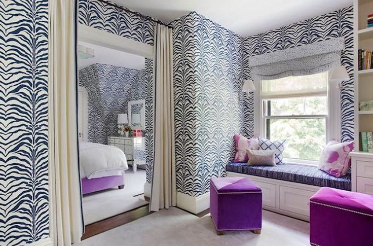 navy white wallpaper,interior design,room,curtain,purple,furniture
