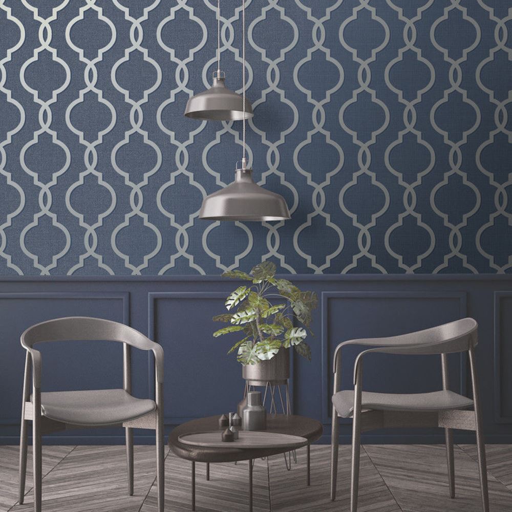 navy blue and silver wallpaper,blue,wallpaper,wall,furniture,table