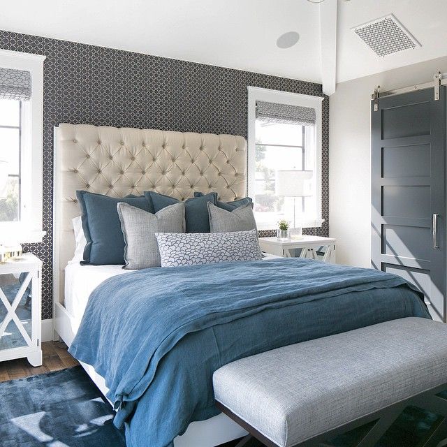 papel pintado azul y blanco para paredes,dormitorio,mueble,cama,habitación,diseño de interiores