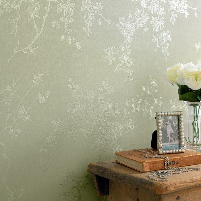 green wallpaper feature wall,wall,wallpaper,room,interior design,tile