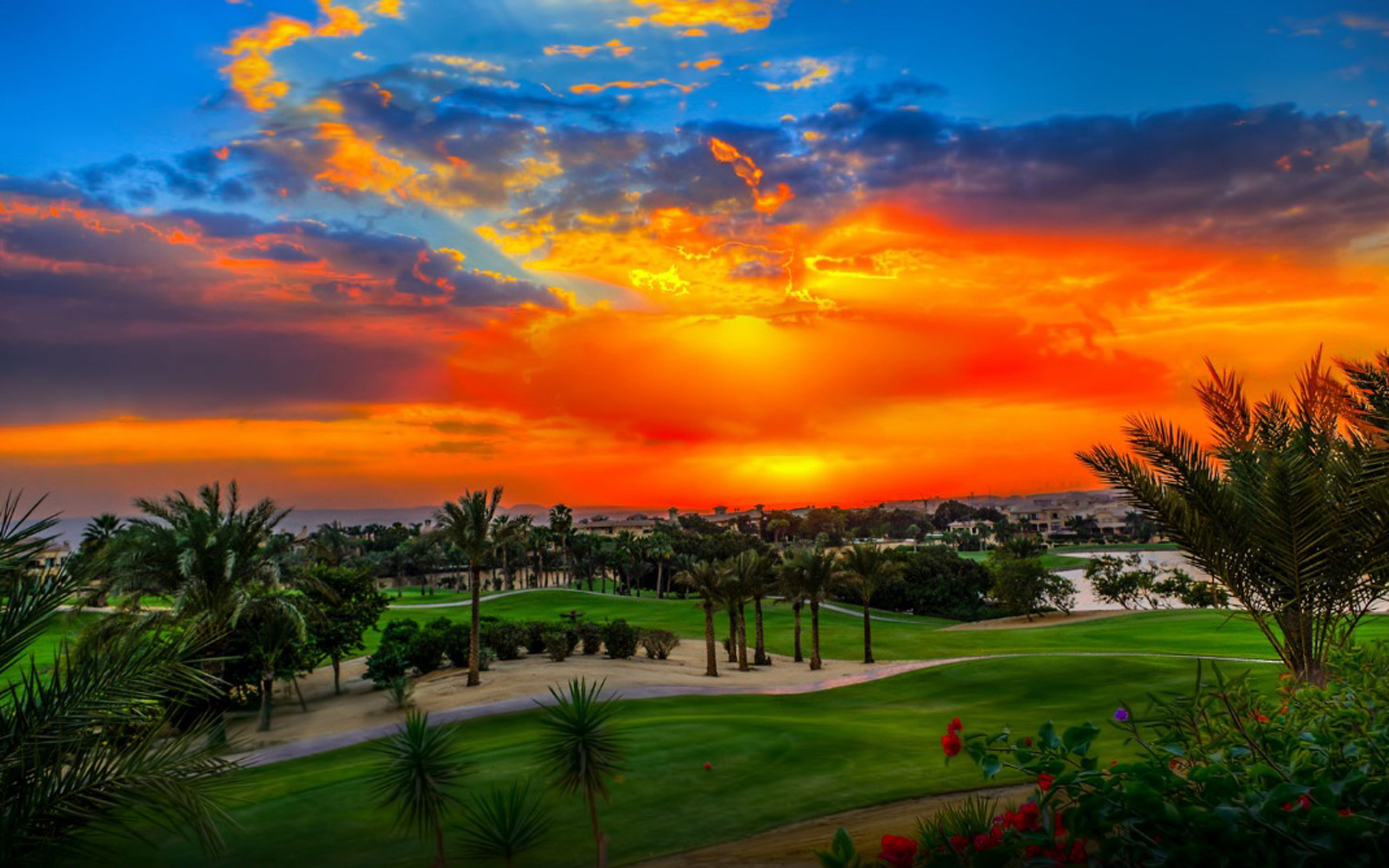 computer desktop hd wallpaper,sky,nature,natural landscape,sunset,sport venue