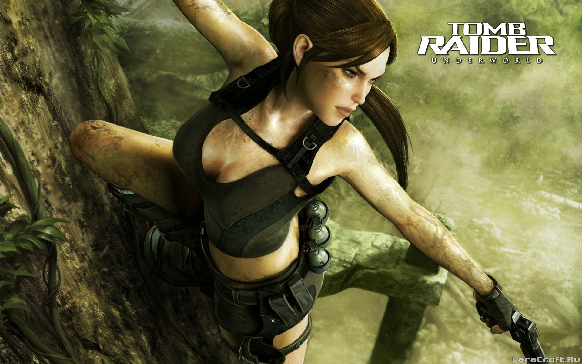 fondo de pantalla de tomb raider underworld,juego de acción y aventura,cg artwork,animación,cabello negro,árbol