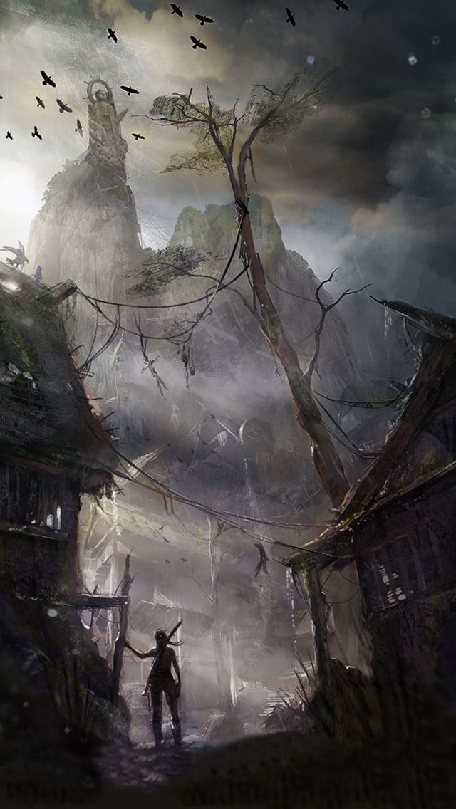 tomb raider iphone wallpaper,atmospheric phenomenon,tree,illustration,environmental art,drawing