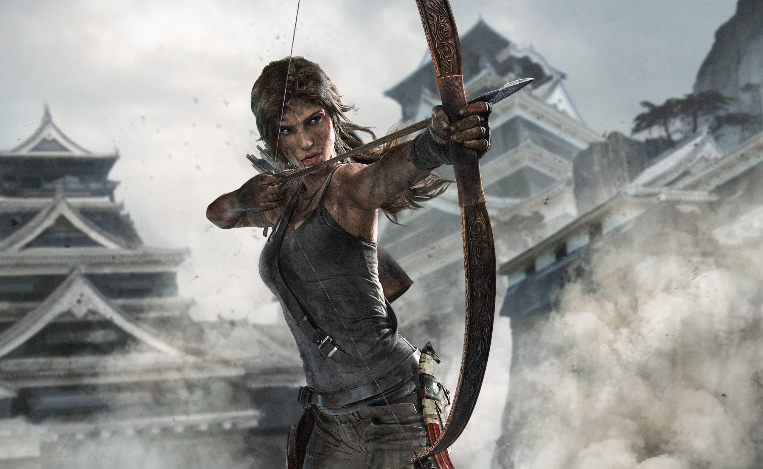 tomb raider wallpaper 1920x1080,action adventure game,compound bow,bow and arrow,pc game,arrow