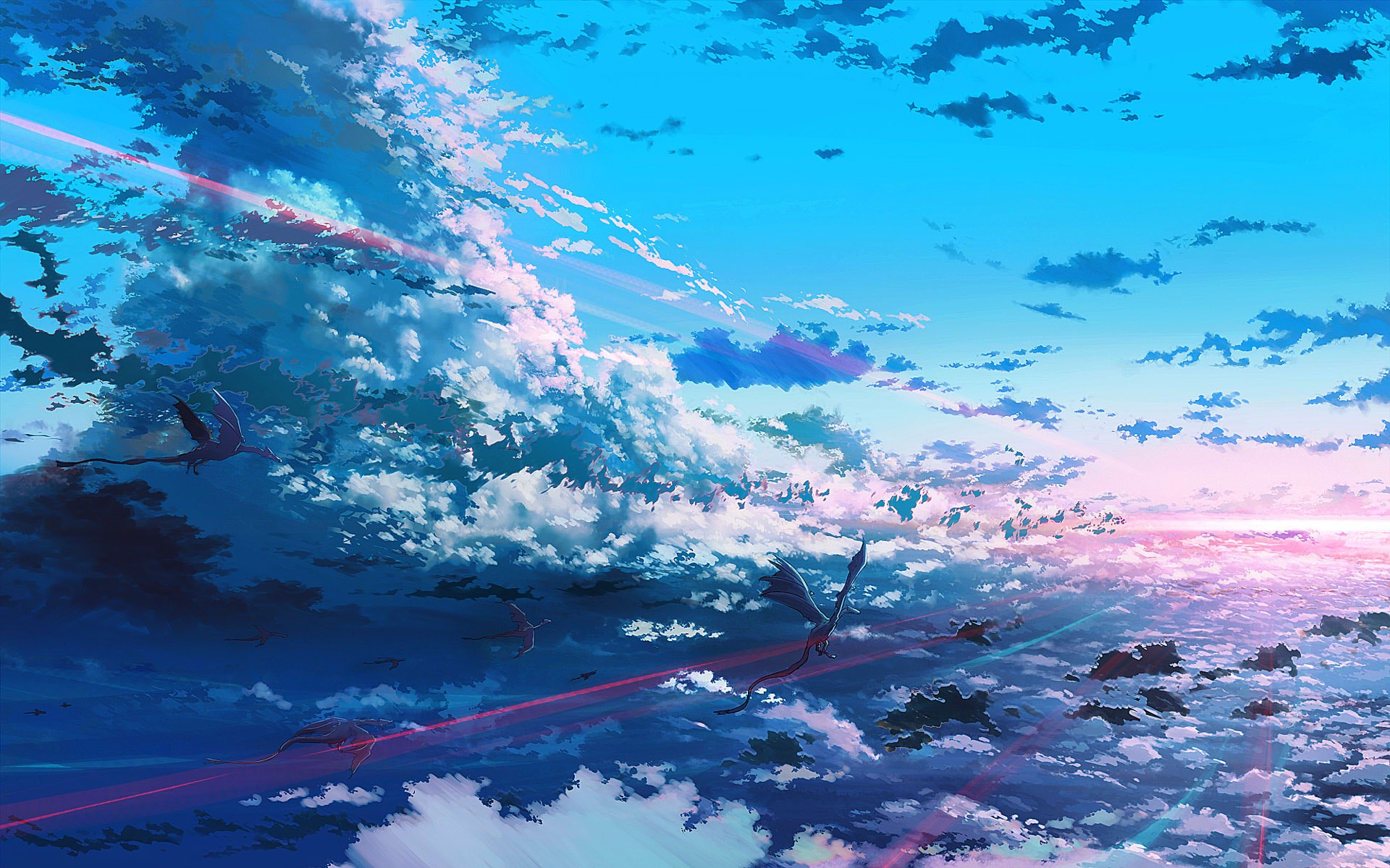 anime art wallpaper,sky,blue,nature,cloud,daytime