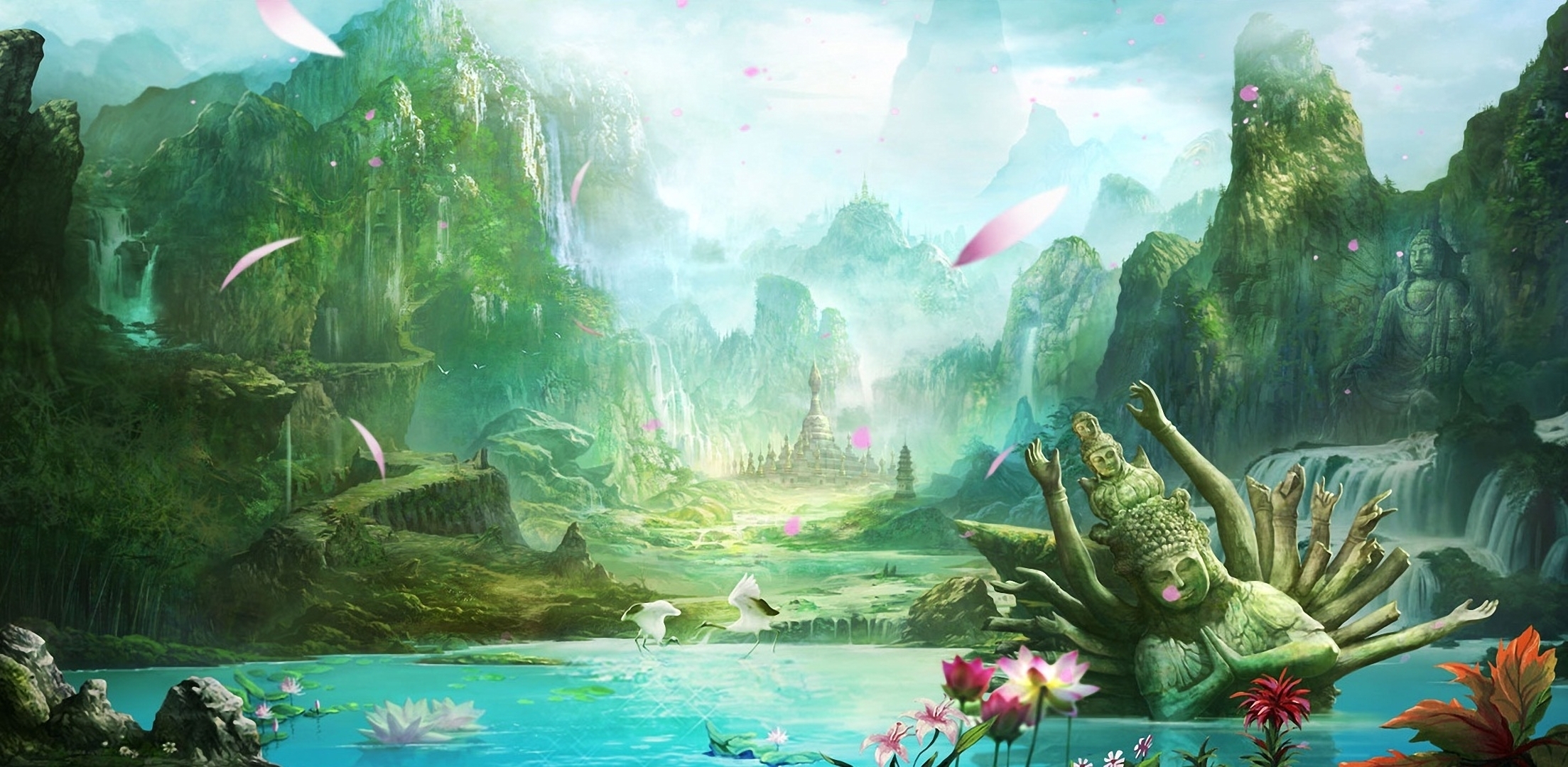 anime art wallpaper,nature,natural landscape,natural environment,jungle,theatrical scenery