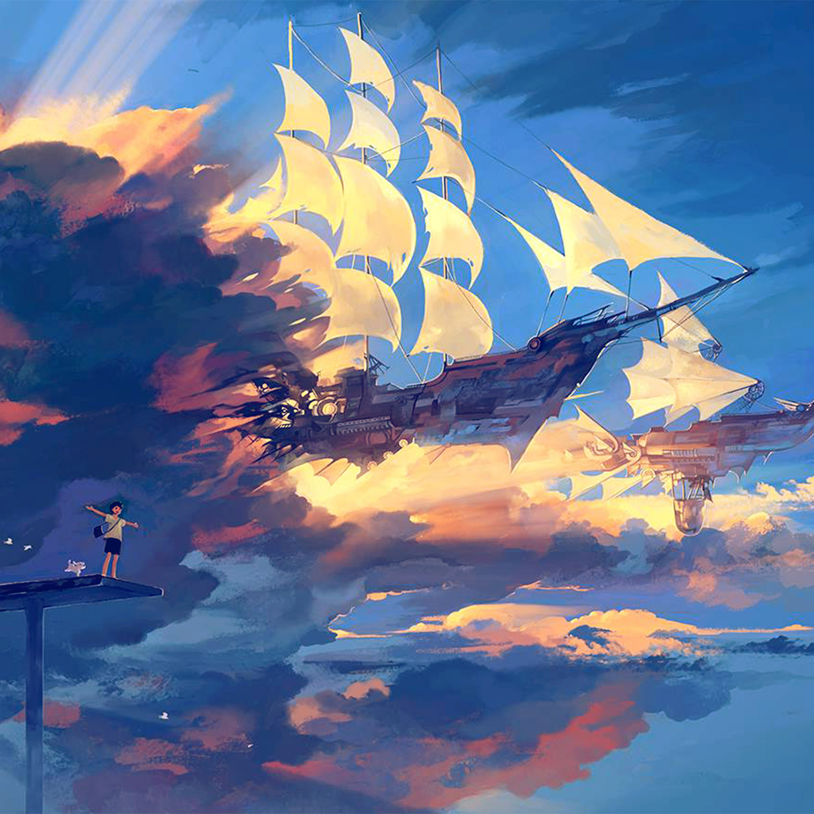 anime art wallpaper,sky,cloud,painting,illustration,cg artwork