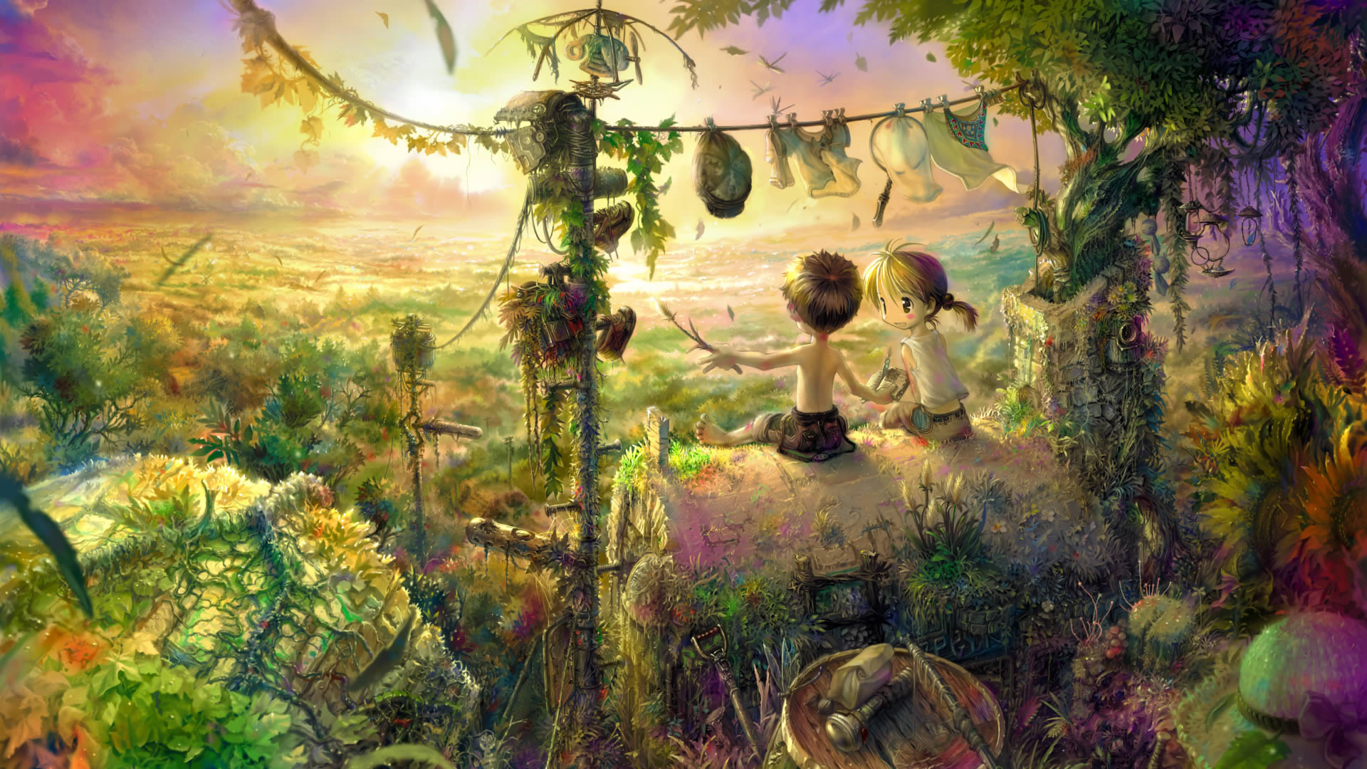 anime art wallpaper,nature,natural landscape,natural environment,painting,biome