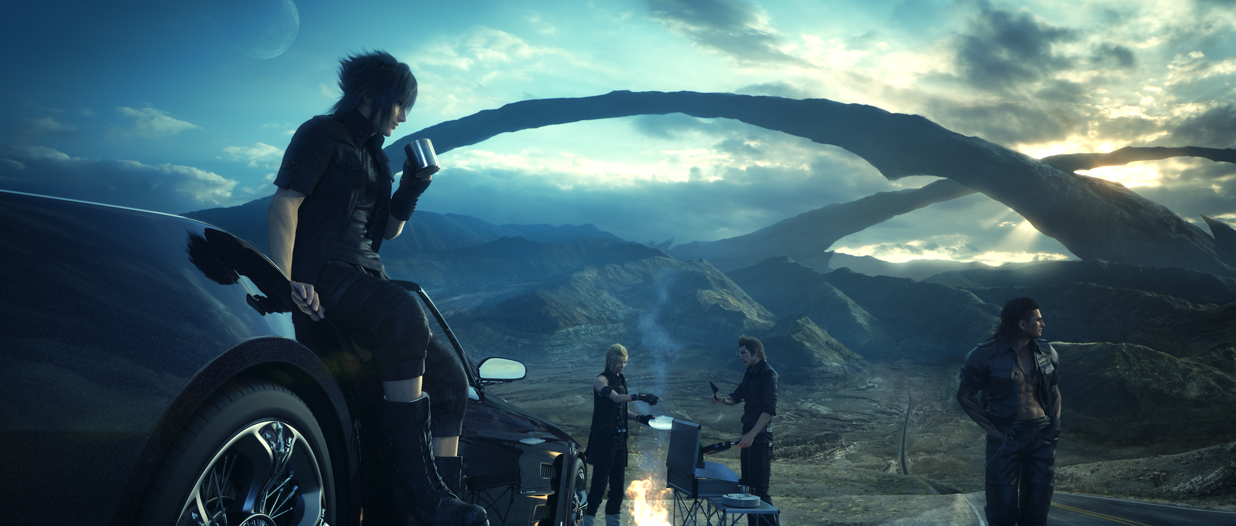 fondo de pantalla ffxv,cordillera,personaje de ficción,vehículo,captura de pantalla,montaña