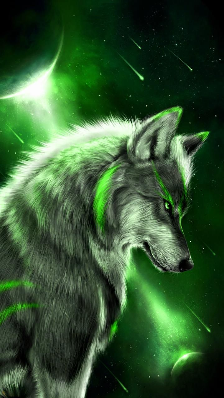 オオカミの電話の壁紙,緑,野生動物,図,架空の人物,狼