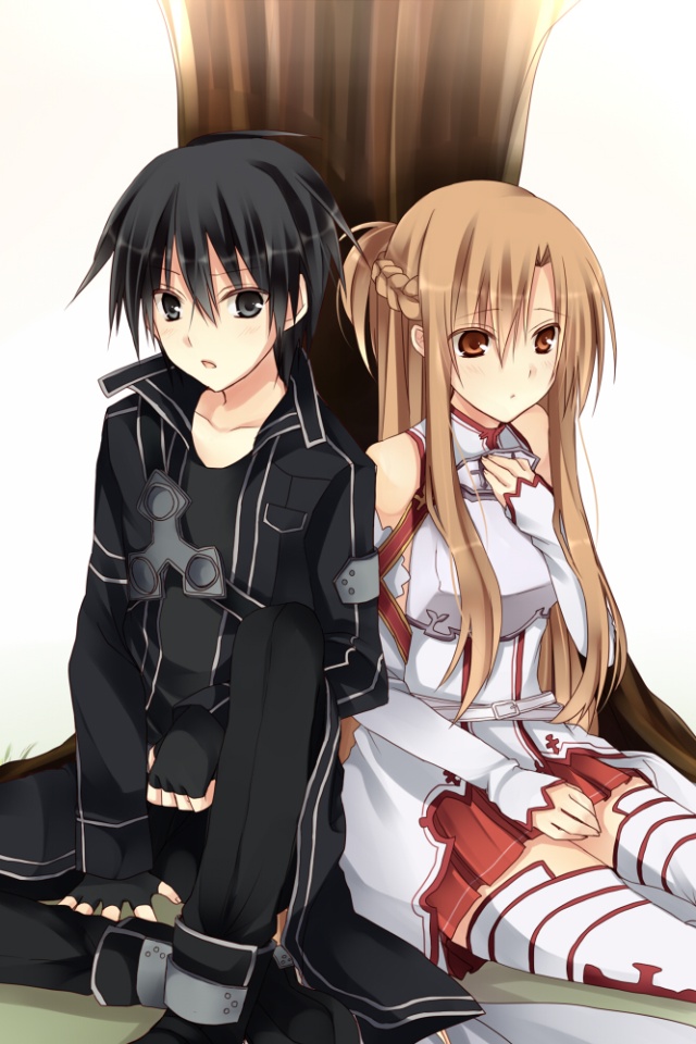 sword art online wallpaper iphone,cartoon,anime,cg artwork,long hair,brown hair