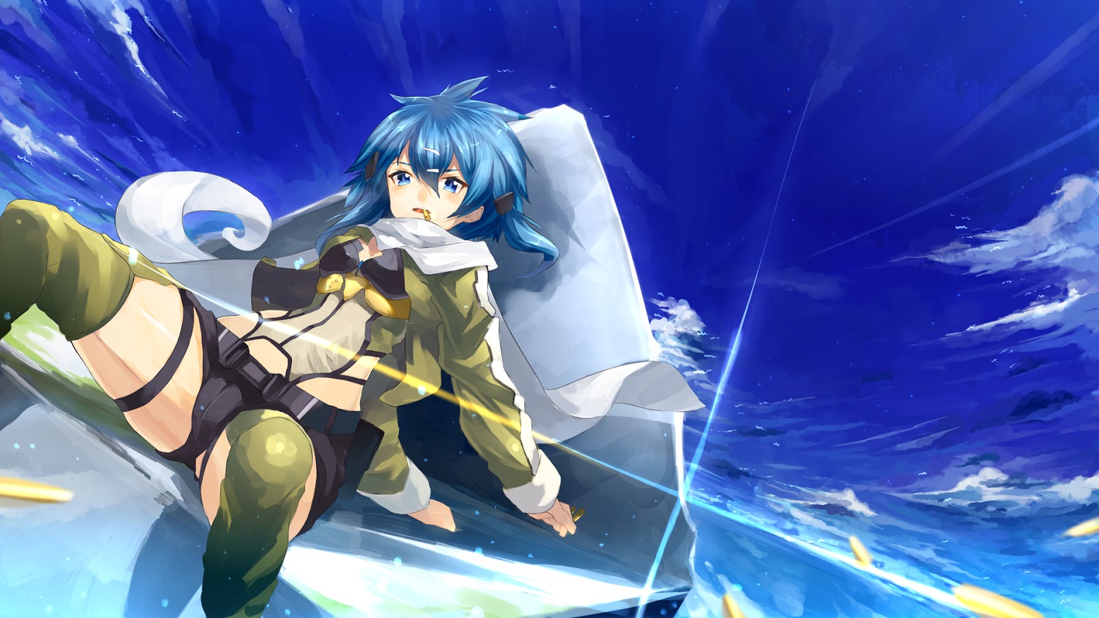 sinon wallpaper,cartoon,anime,cg artwork,sky,black hair