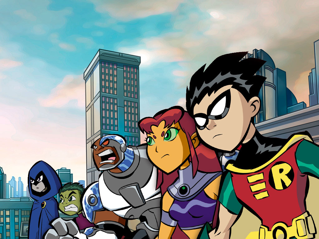 teen titans wallpaper,animated cartoon,cartoon,fictional character,hero,animation