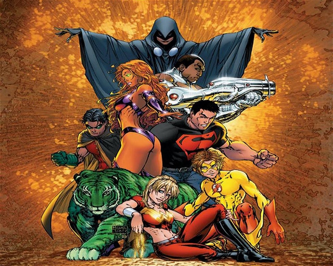 fondo de pantalla de los titanes adolescentes,personaje de ficción,superhéroe,héroe,dibujos animados,liga de la justicia