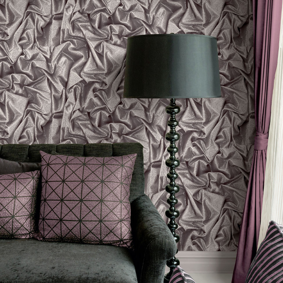 crushed velvet wallpaper,lampshade,wallpaper,purple,wall,interior design