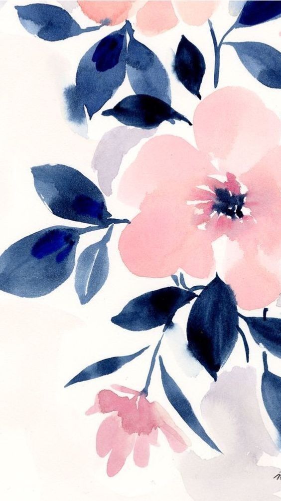 壁紙tumblr feminino,青い,花,花弁,工場,水彩絵の具