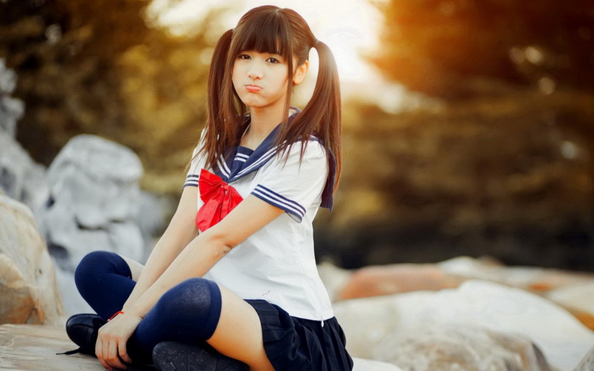 cosplay wallpaper,beauty,uniform,japanese idol,sitting,leg