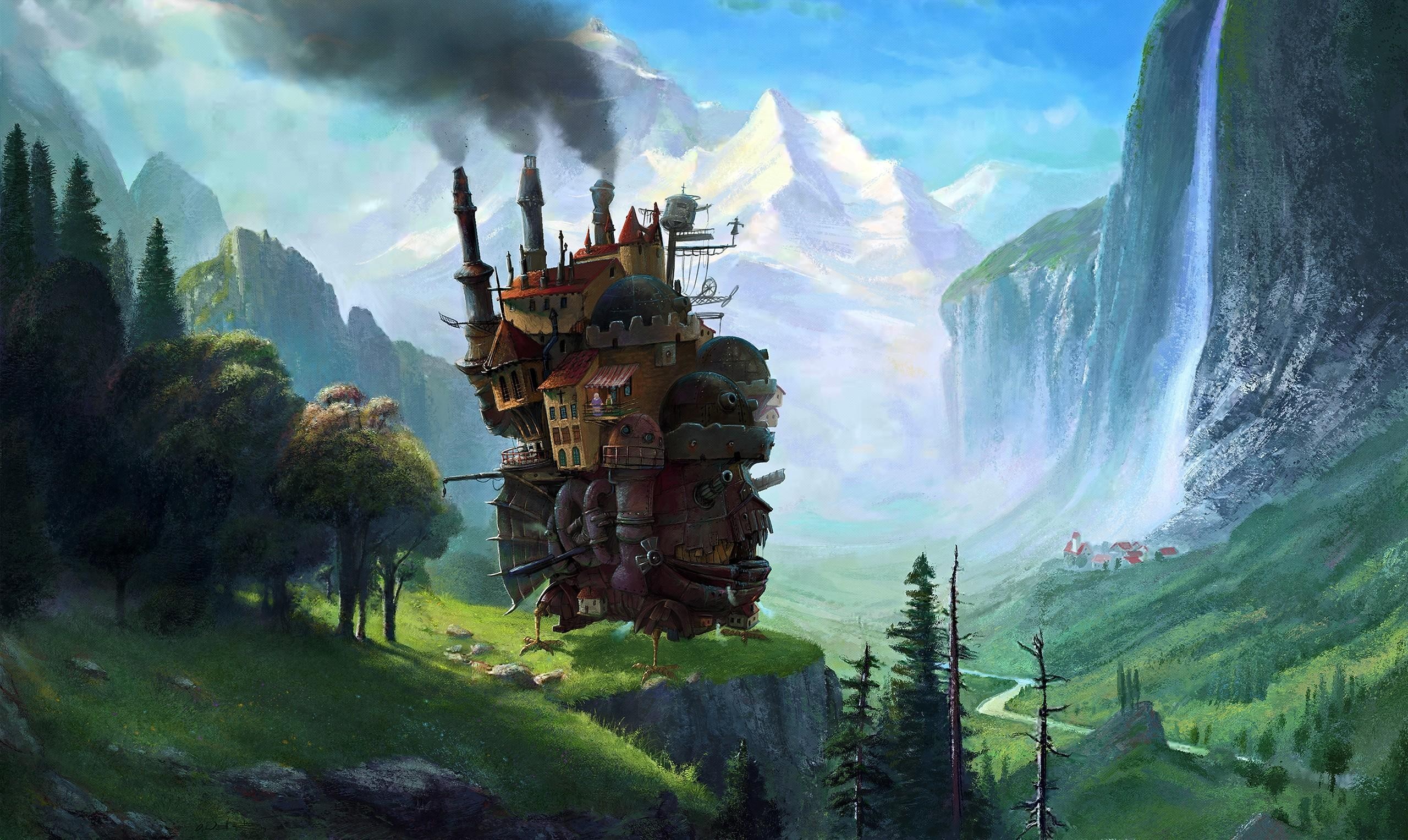 howl's moving castle wallpaper,natural landscape,action adventure game,nature,strategy video game,highland