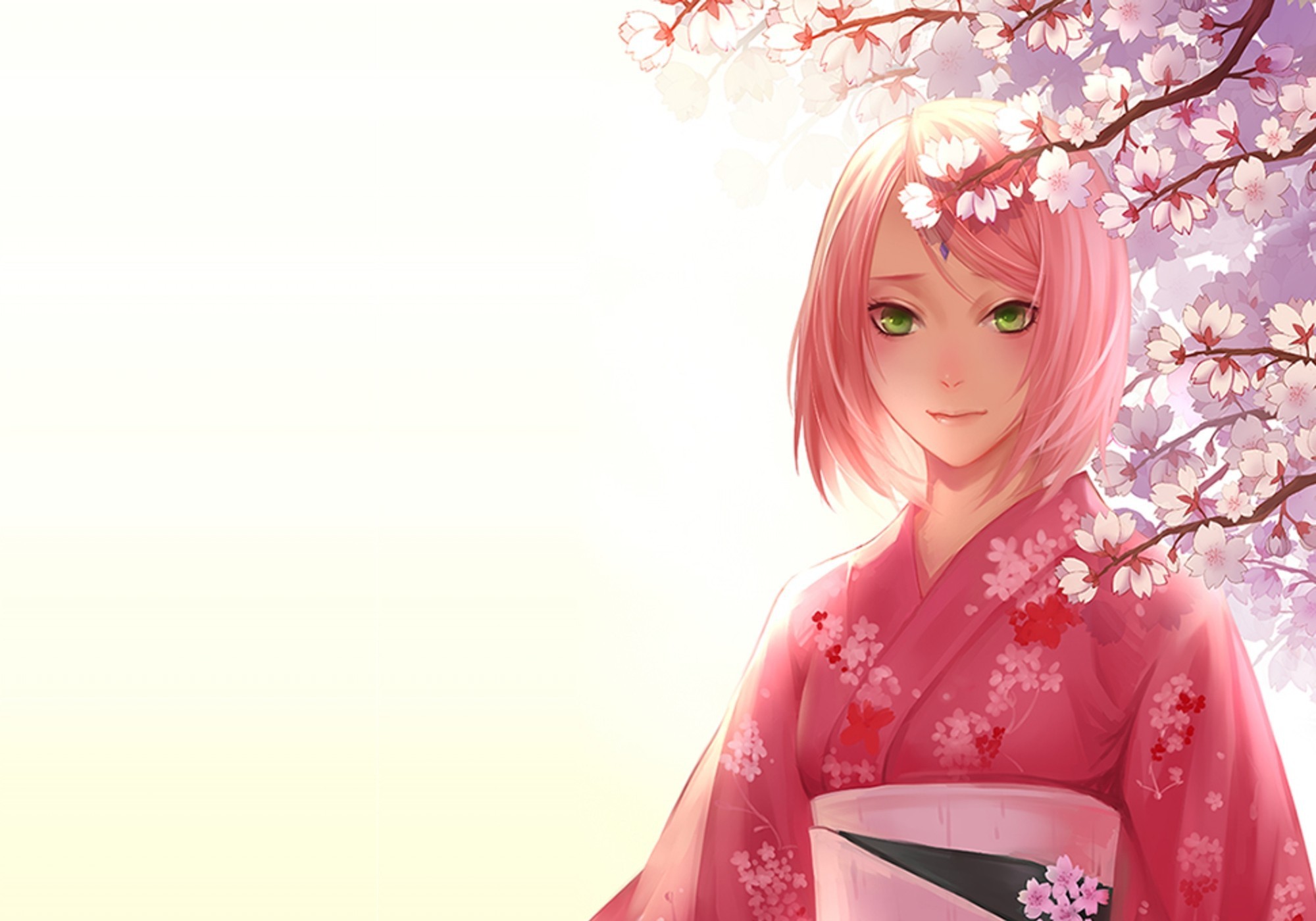 fond d'écran sakura haruno,rose,oeuvre de cg,anime,coupe hime,fleur