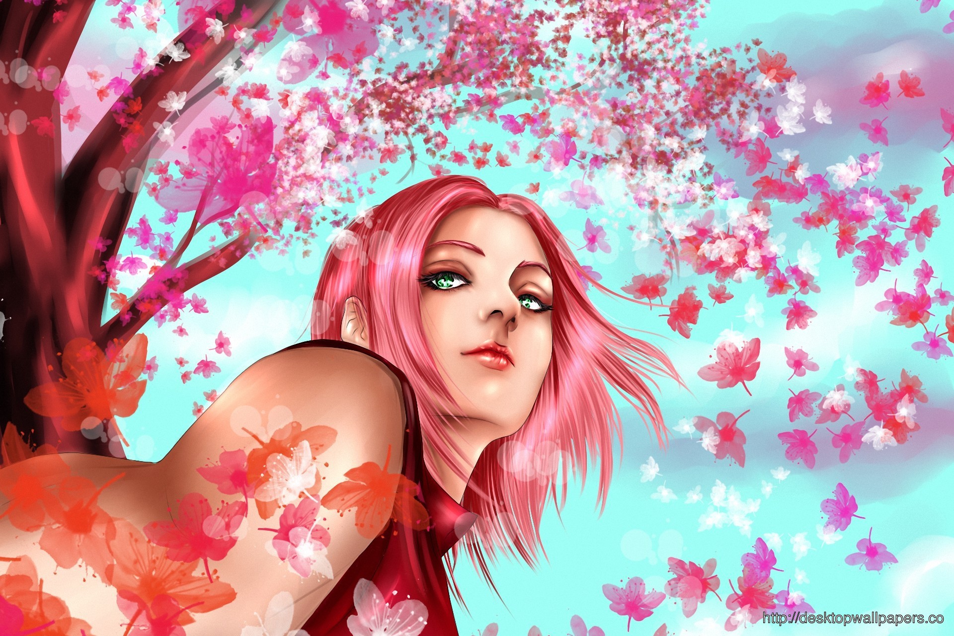 fond d'écran sakura haruno,rose,beauté,oeuvre de cg,illustration,printemps