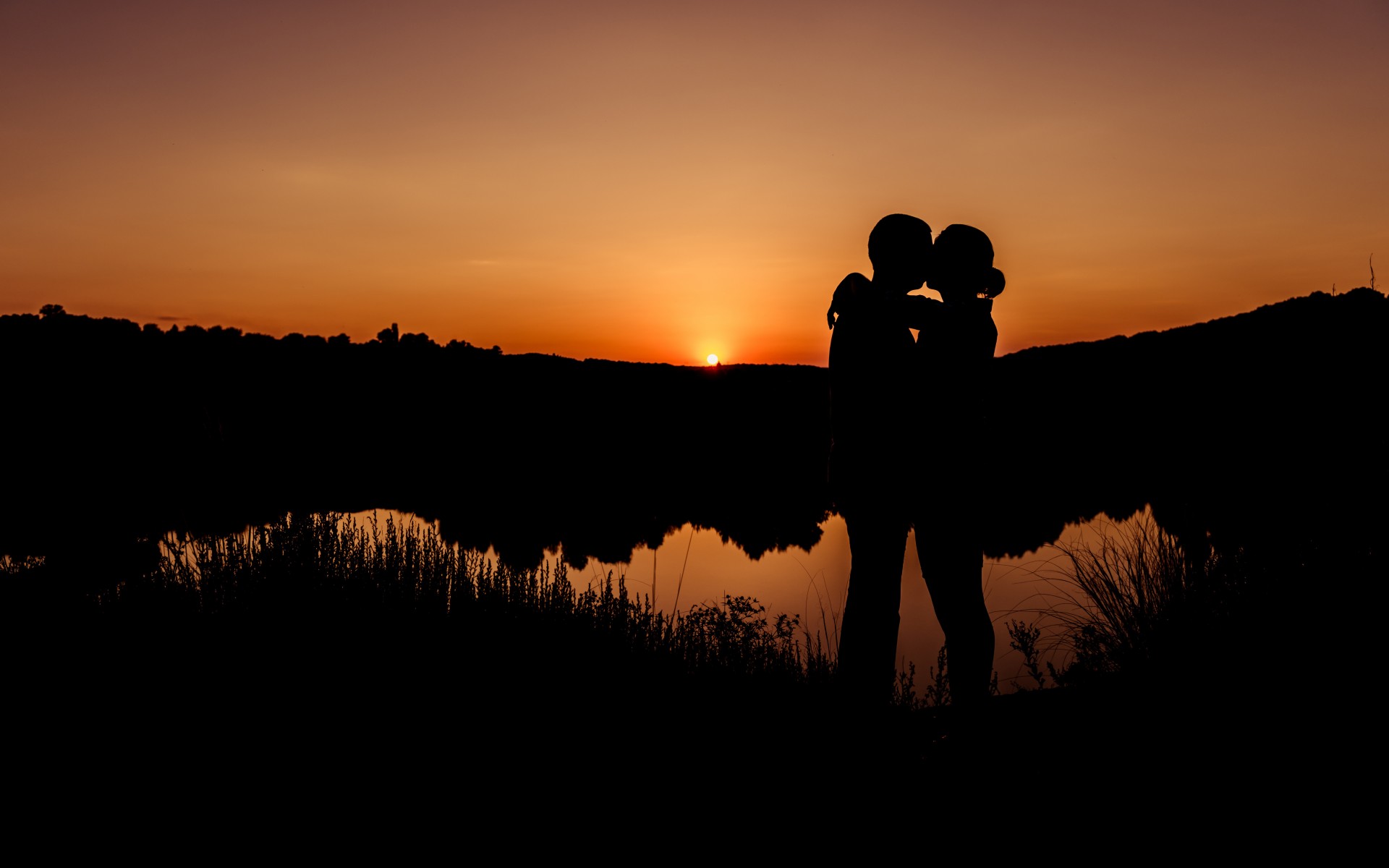 romantic wallpapers of kiss,sky,sunset,natural landscape,evening,dusk