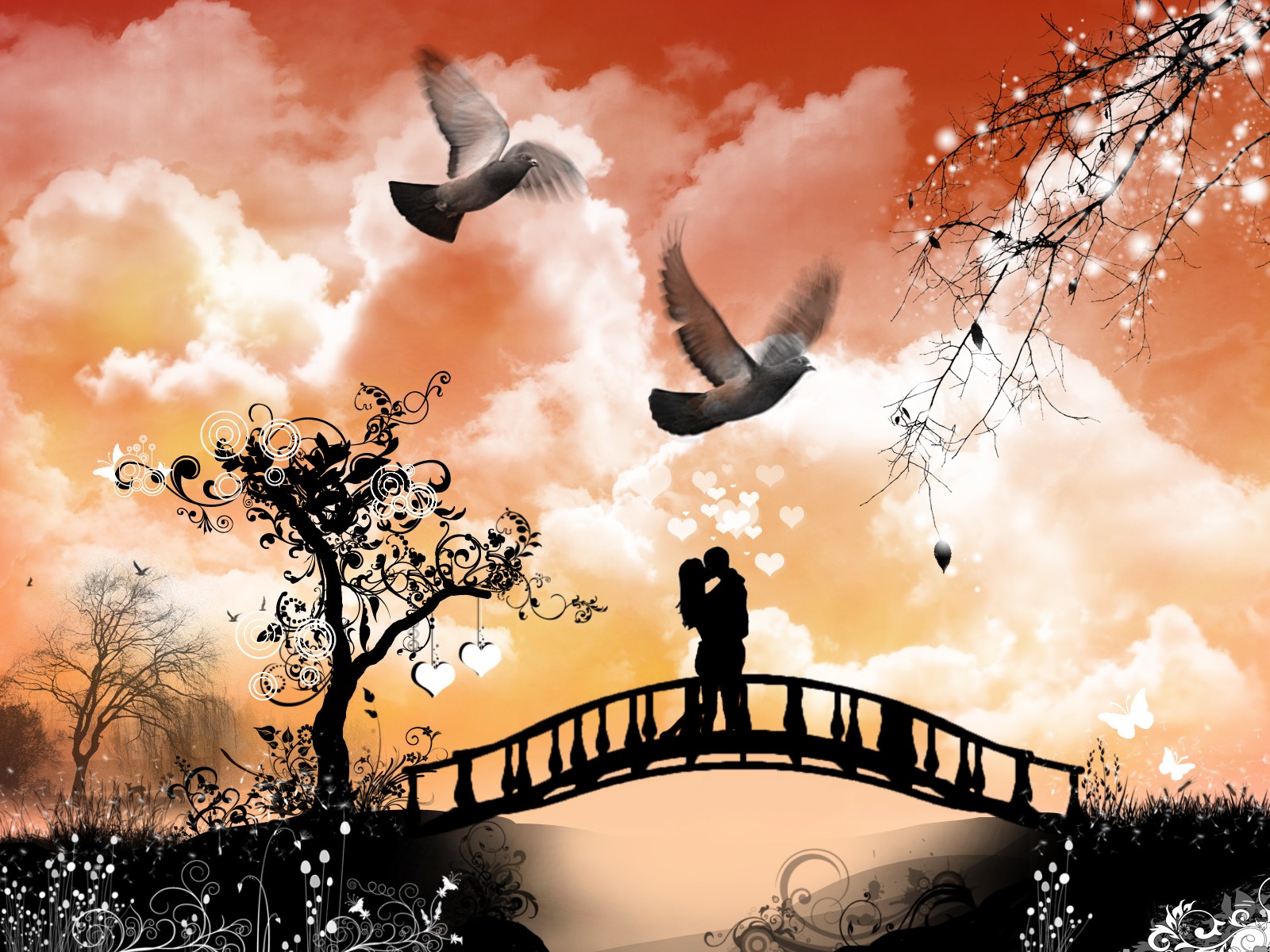 romantische tapeten des kusses,himmel,natürliche landschaft,illustration,landschaft,grafikdesign