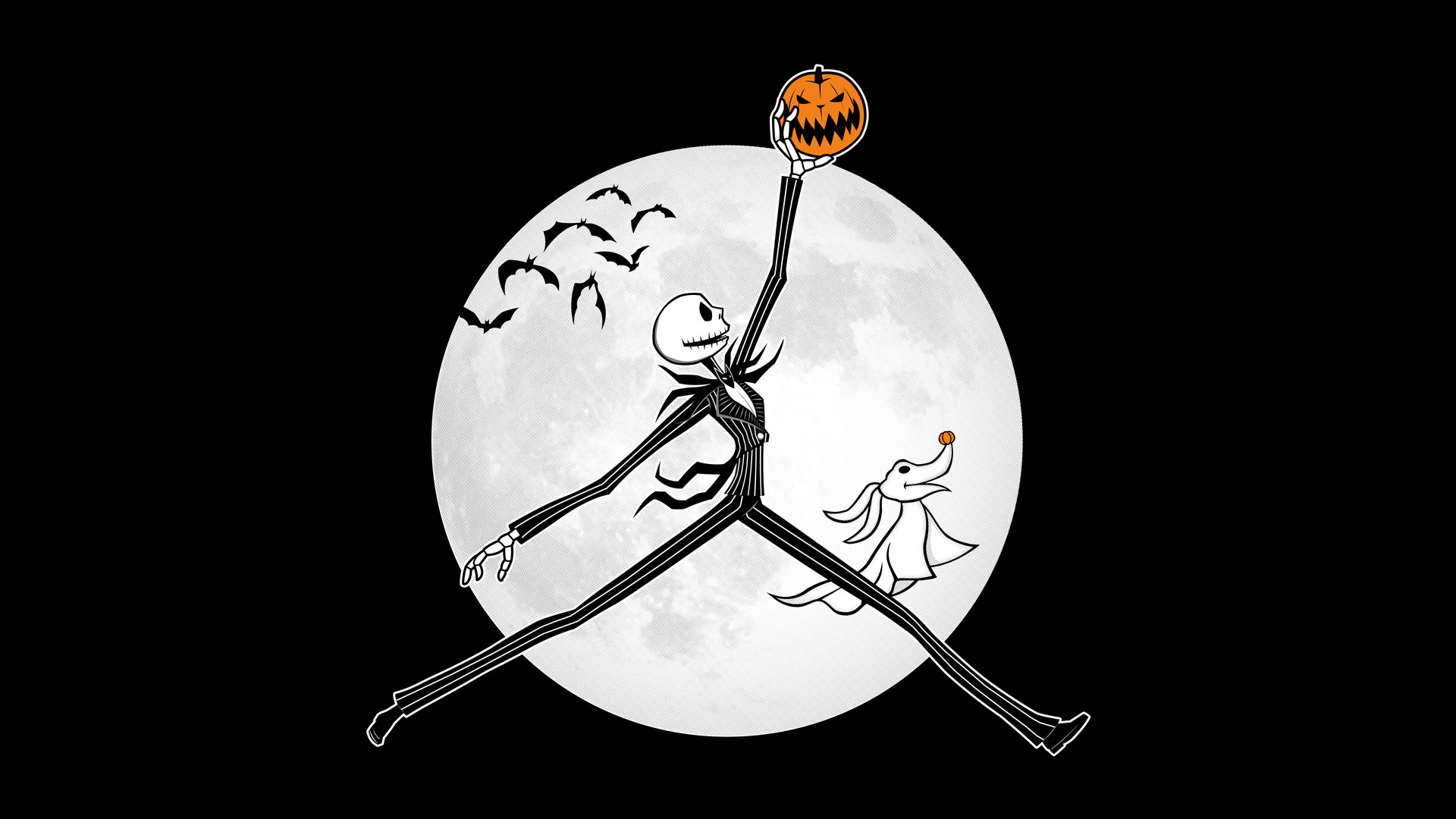 fond d'écran jack skellington,animation,lune,illustration