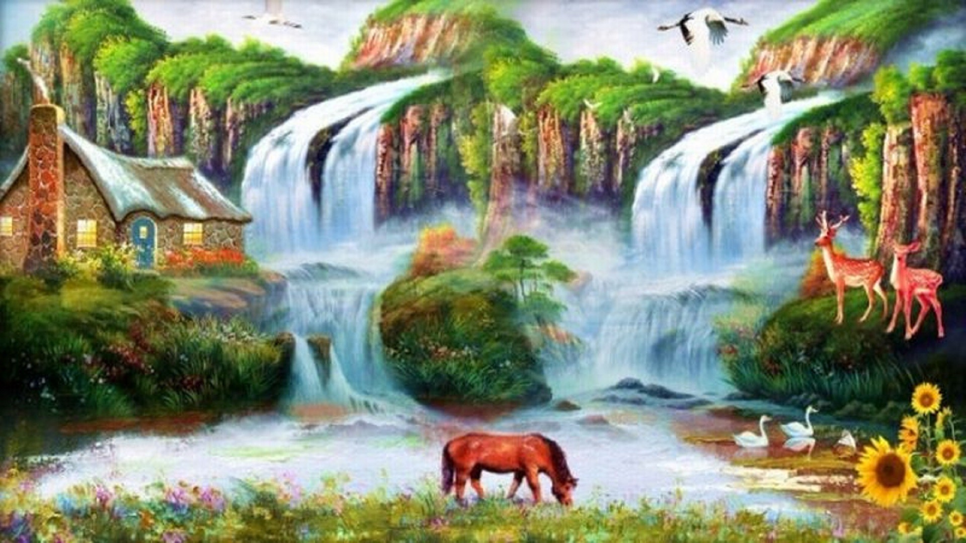 bellissimo download di sfondi hd,paesaggio naturale,cascata,natura,risorse idriche,pittura