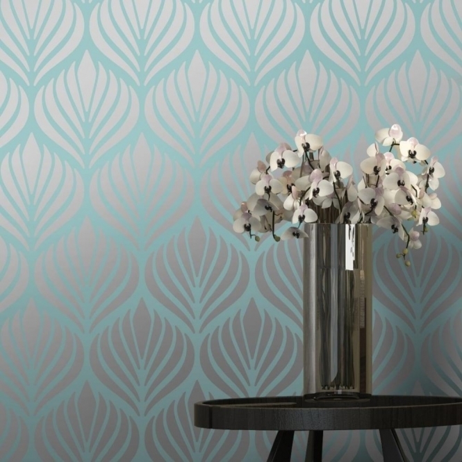 teal and silver wallpaper,wall,room,wallpaper,flower,plant