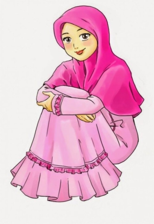 배경 kartun 무슬림 berjilbab,분홍,만화,삽화,그림,패션 일러스트