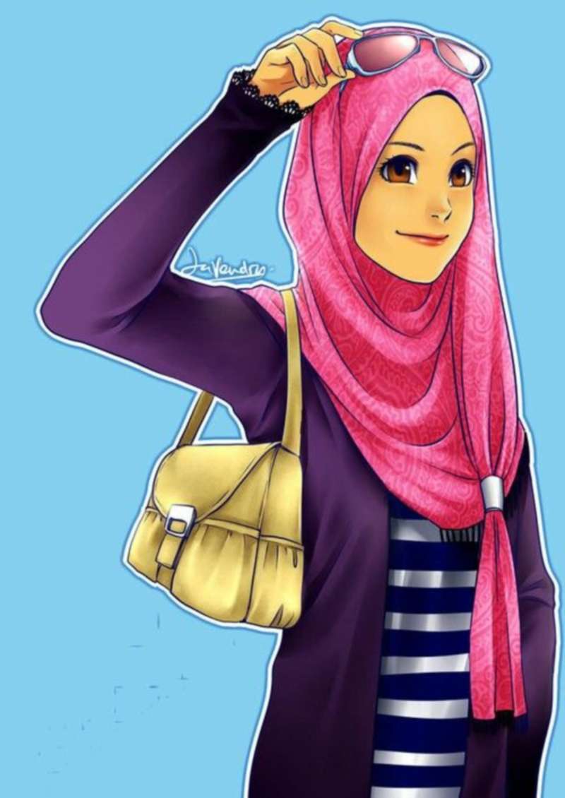 배경 kartun 무슬림 berjilbab,만화,삽화,겉옷,패션 일러스트,미술