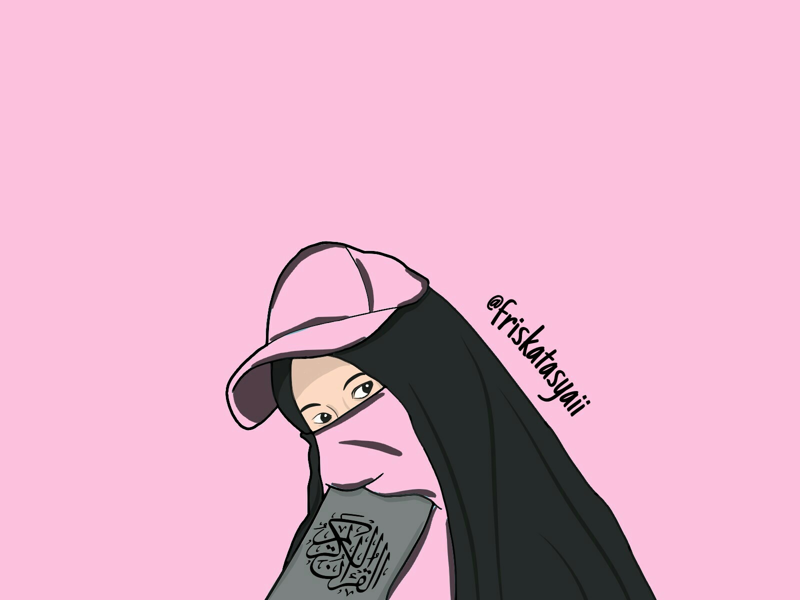 carta da parati kartun muslimah berjilbab,rosa,cartone animato,illustrazione,occhiali,bicchieri