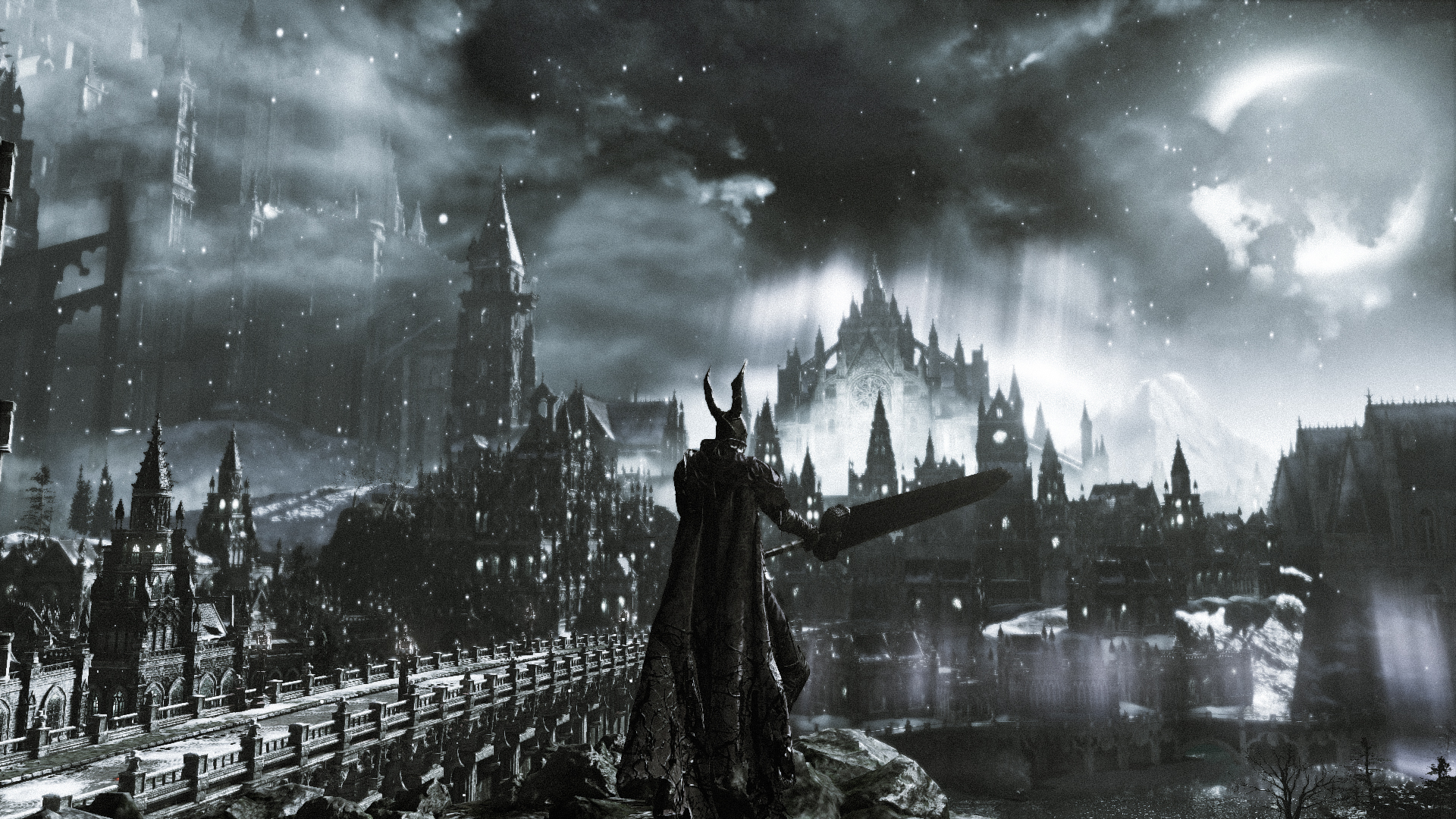 dark souls iii fond d'écran,noir et blanc,homme chauve souris,ciel,ténèbres,monochrome