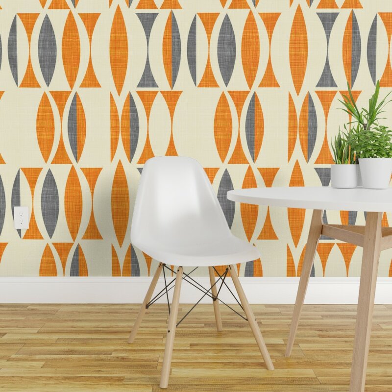 빈티지 영감 벽지,주황색,벽지,의자,벽,가구