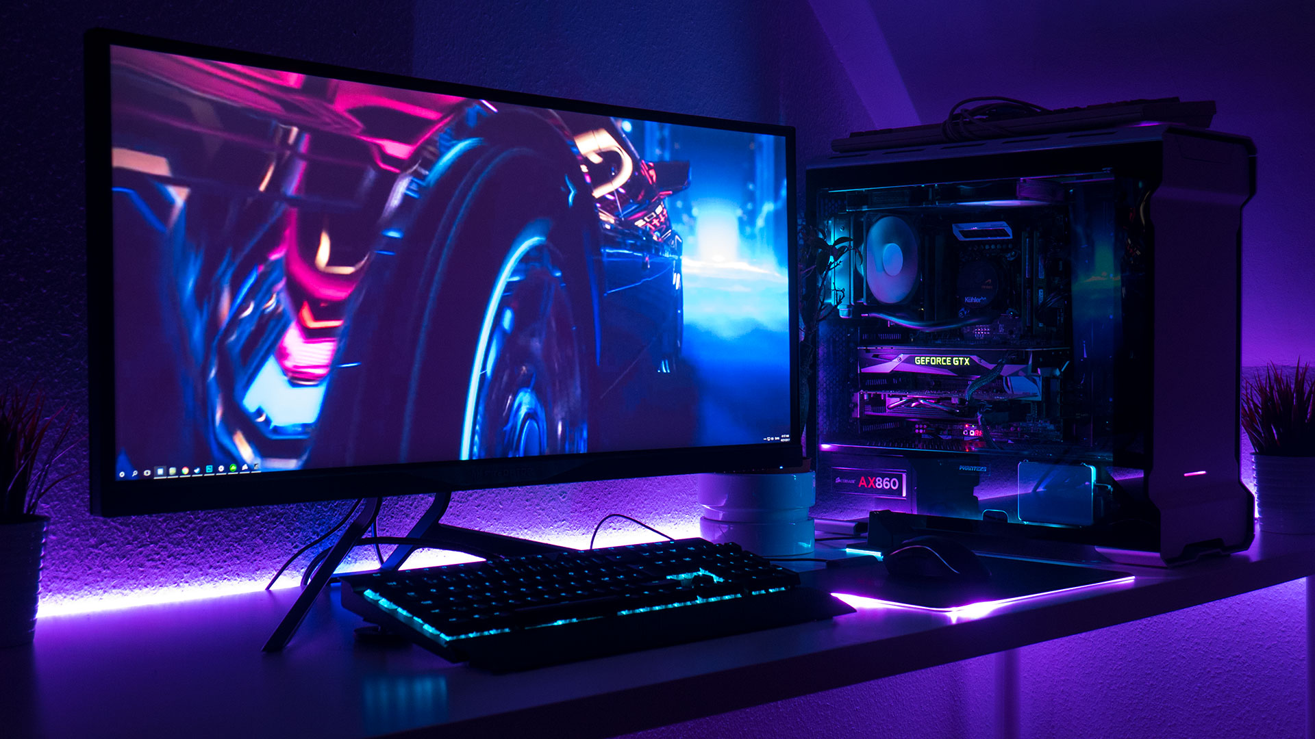 gaming setup wallpaper,display device,technology,computer monitor,lighting,electronic device